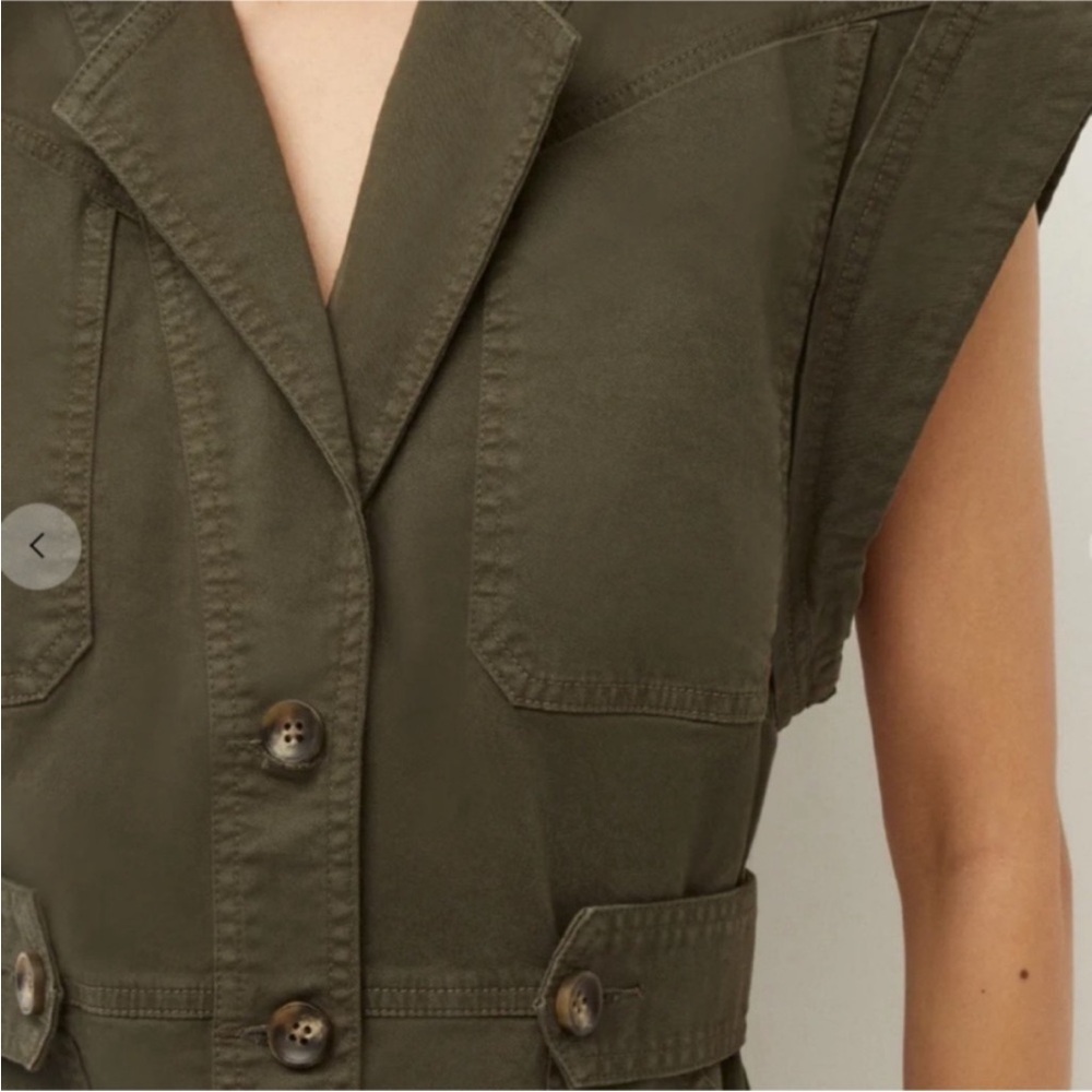 Veronica Beard Jax Dress Army Green Shirtdress Cap Sleeve Mini Cargo Sz 8 - Picture 3 of 16